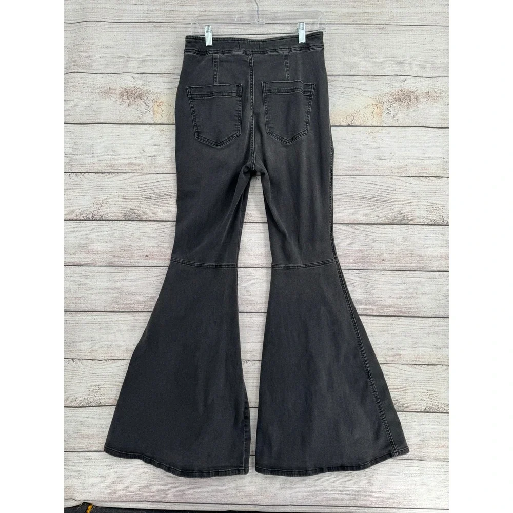 Free People Flare Jeans Women 29 Black Side Zip High Rise Bell Bottom OB988501